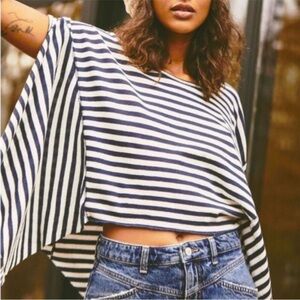 Free People We The Free Striped Angel Tee Navy Blue White T-shirt Top Medium New